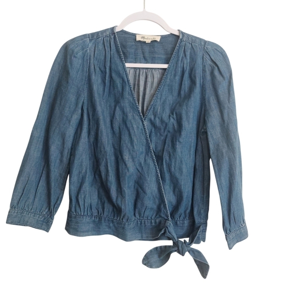 Madewell Long Sleeve Faux Wrap Denim Top- size XS